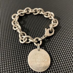 Tiffany & Co. Silver L T&co. Round Tag 925 (7.5" L) Bracelet